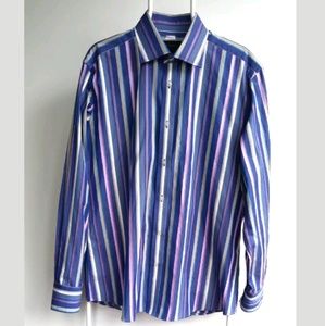 DUCHAMP Size 17 Multicolour Striped Dress Shirt